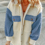 Giacca camicia oversize teddy da donna con bottoni