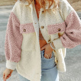 Giacca camicia oversize teddy da donna con bottoni