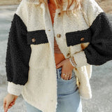 Giacca camicia oversize teddy da donna con bottoni