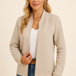Serena – Cardigan strutturato con zip – Beige