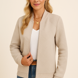 Serena – Cardigan strutturato con zip – Beige