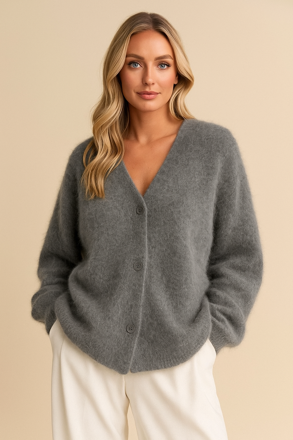 Elisa – Cardigan in maglia morbida – Grigio