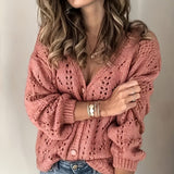 Rosa – Cardigan traforato con scollo a V
