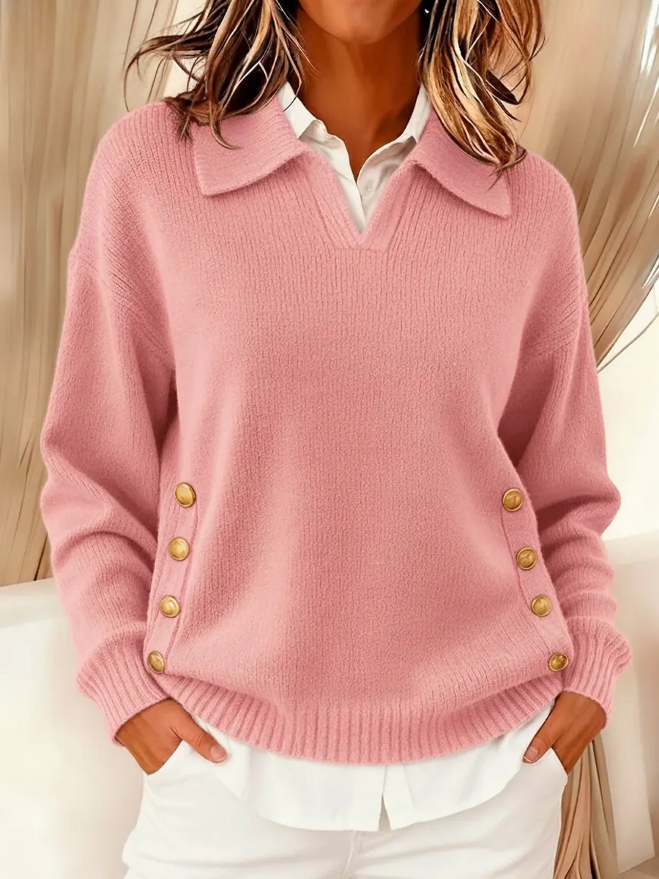Vicenta | Maglione con collo polo e dettagli dorati