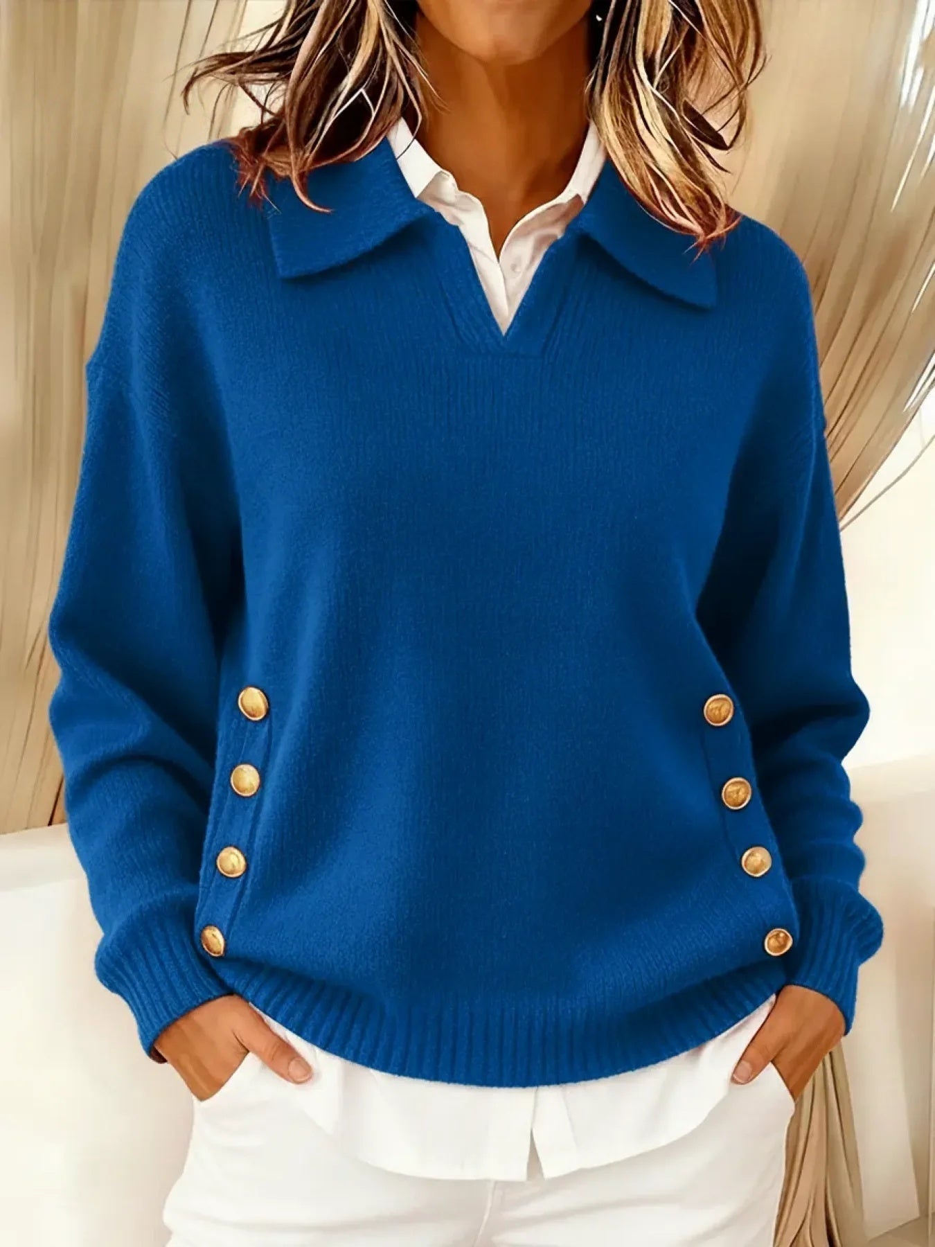 Vicenta | Maglione con collo polo e dettagli dorati