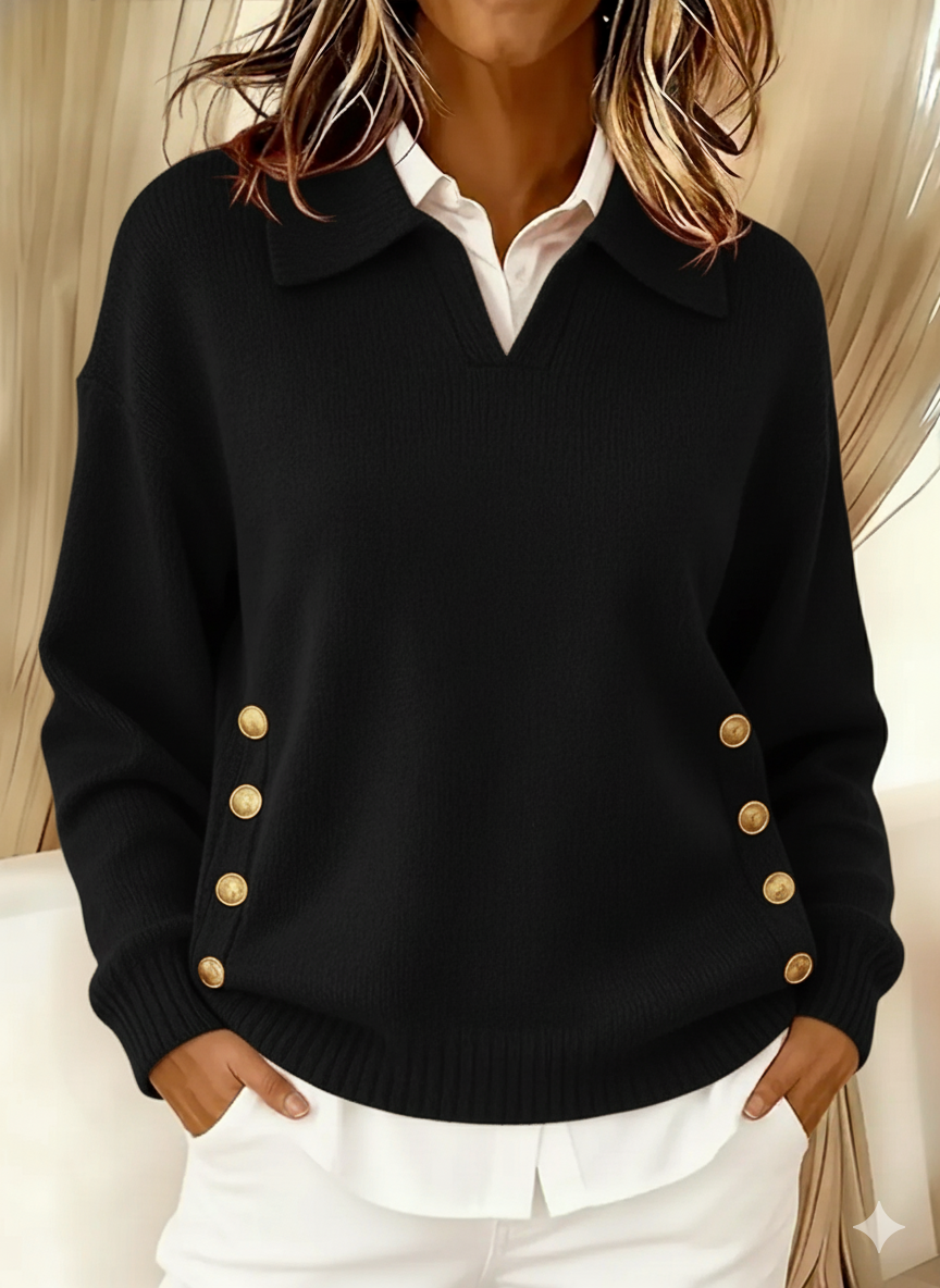Vicenta | Maglione con collo polo e dettagli dorati